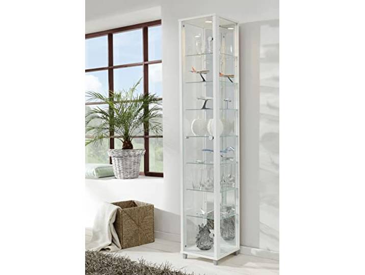 möbelando Vitrine Glasvitrine Standvitrine Vitrinenschrank Berlin IV Weiß