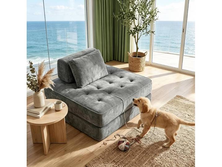 Canapé-lit Convertible 1 Place 97x97x70 Cm En Chenille Gris\, Gain De Place Pour Salon Floragrace