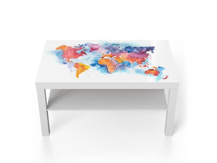 DEQORI Glastisch weiß groß 90x50 cm Motiv Welt in Aquarell ausgefallener Beistelltisch aus Glas Hochglanz Couchtisch fürs Wohnzimmer moderner Couch Tisch mit Design