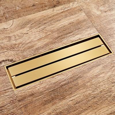 12 Zoll rechteckiger Badezimmer-Duschbodenablauf, goldene Siebe, Bad-Hotel-Abfluss