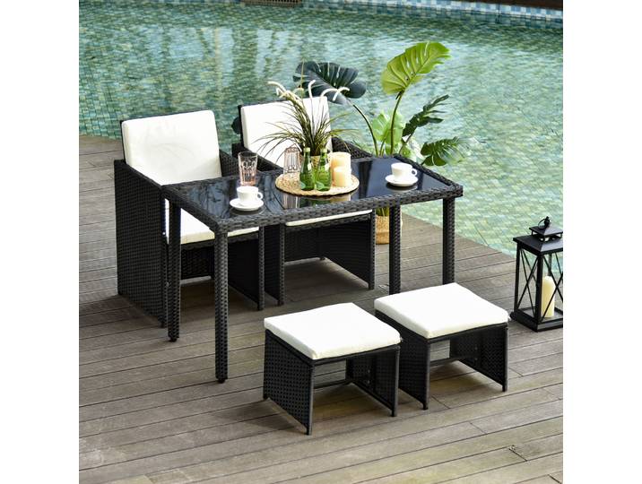Outsunny Salon Jardin Résine Tressée Noir Crème 5pcs