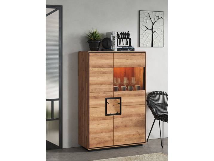 Highboard 100x151cm 'Zarah' Wildeiche geölt Glas rechts