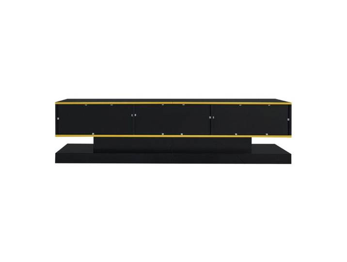 Meuble TV - OEM - Contemporain - 3 tiroirs - Éclairage LED - Noir brillant