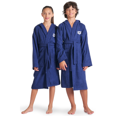 Bademantel ARENA "arena Kinder Junior Zeppelin Bademantel" Gr. 116, blau (navy, weiß), L:76cm, Baumwolle, Hausmäntel, Bademantel, Bademantel, Kinder, Mädchen, Jungen, Schwimmbad, weich, gemütlich