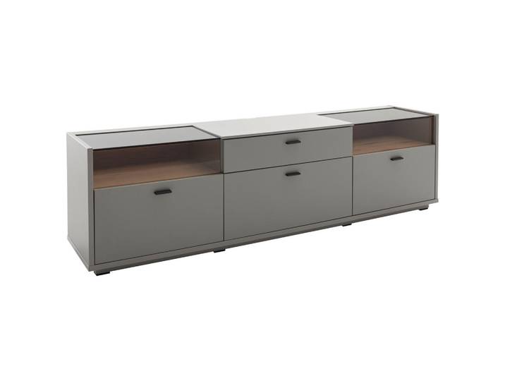Stylife Lowboard, Grau, Eiche, Glas, 4 Schublade(n) Schubladen, 200x56x44 cm, Beimöbel erhältlich, Wohnzimmer, Wohnwände, Lowboards