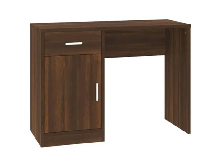 FDSAQOPT Schreibtisch mit Stauraum Braun Eichen-Optik 100x40x73 cm 1 Schublade, 1 Schrank, Tür, Holzwerkstoff, glatte Oberfläche, Montageanleitung, Wandbefestigung