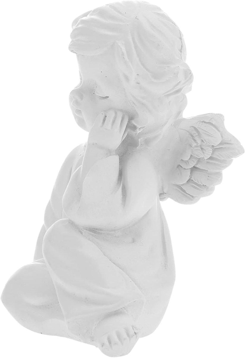 Wit Engelbeeldje Woondecoratie van Hars, Hoogte: 7 cm