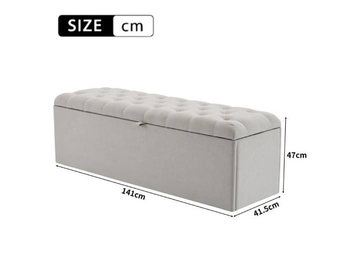 Lin Banc rembourré 141*41.5*47cm(L*l*H) Banc rembourré Tabouret de lit Banc avec espace de rangement Gris clair