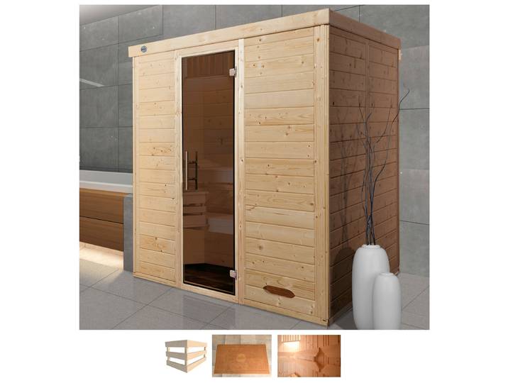 Sauna WEKA Kemi , beige (naturbelassen), ohne Ofen, (ohne Ofen), Saunen, Sauna, ohne Ofen