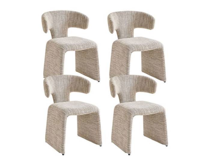 Lot de 4 chaises - Chaises modernes en lin - Rembourrées - Structure en métal - Marron