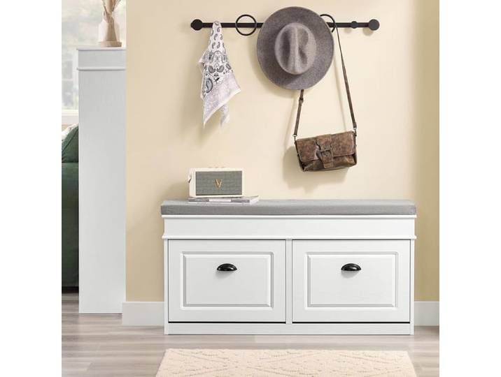 Banc à Chaussures - SoBuy - FSR64-WG - 2 Abattants - Coussin Amovible - Blanc Vieilli