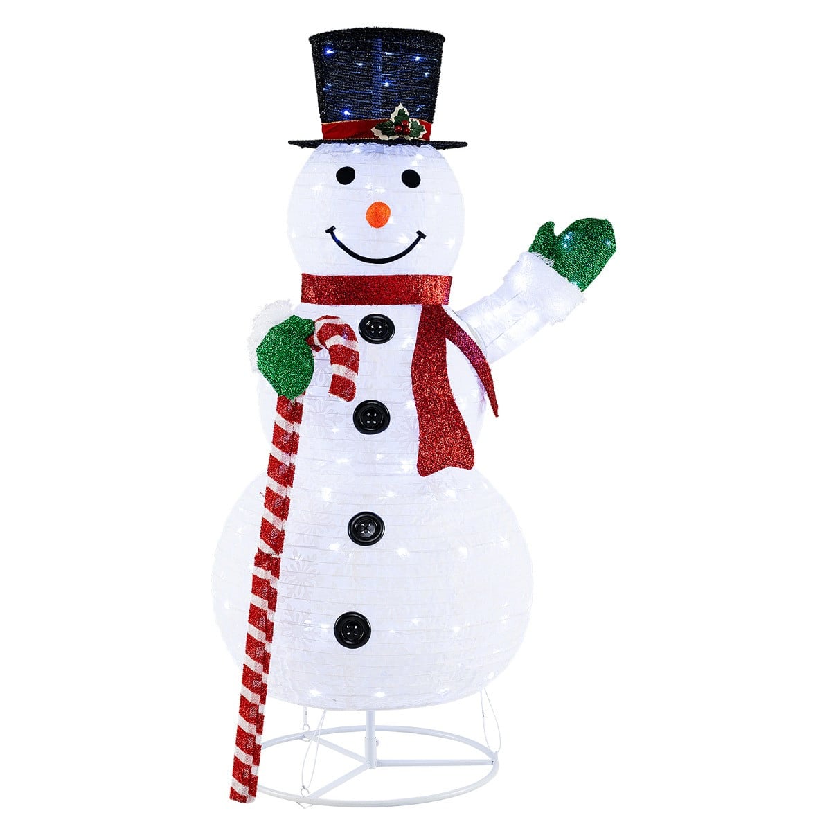 Costway Verlichte Pop-Up Sneeuwpop met 180 LED-lampjes, Witte Kerstdecoratie voor in de Tuin, Hoogte: 150 cm