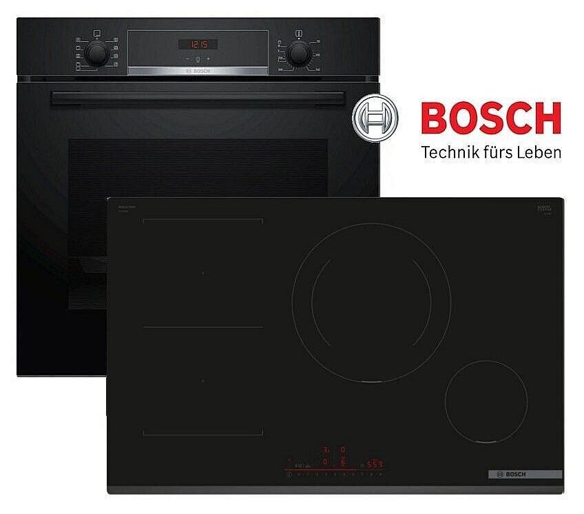 Bosch Induktion Herdset Autark Backofen Schwarz 3D Kochfeld Induktion 80cm