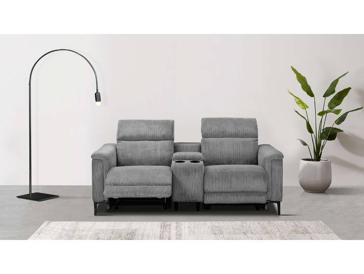 2-Sitzer GOODPRODUCT LUND Cord, Relaxfunktion, TV-Sessel, manuell/elektrisch (USB-A) , grau, B:195cm H:97cm T:99cm, Cord Webstoff 100% Polyester, Sofas, 2-Sitzer, m. elektrischer o. manueller Relaxfunktion, Getränkehalter u. Staufach