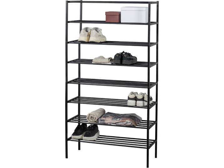 Schuhregal WOOOD Ferro mit pulverbeschichtetem Eisen stapelbar , schwarz, B:85cm H:160cm T:35cm, Eisen, Regale, Schuhregal, Tragkraft 15 kg pro Einlegeboden, Pfleiglicht, einfach zu montieren
