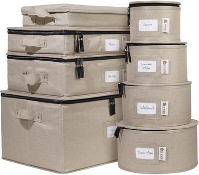 HOLDN’ STORAGE China Storage Hard Shell Containers, Set Moving Boxes for Dinnerware, Glasses, Plates, Mugs and Saucers with Dividers