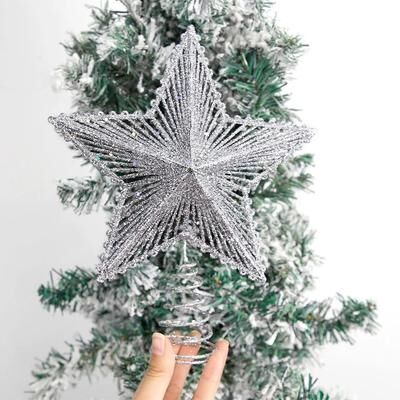 Inspire Select Glittering Hollow Star Christmas Tree Topper 3D Gold Holiday Tree Decoration silver 9.84 In