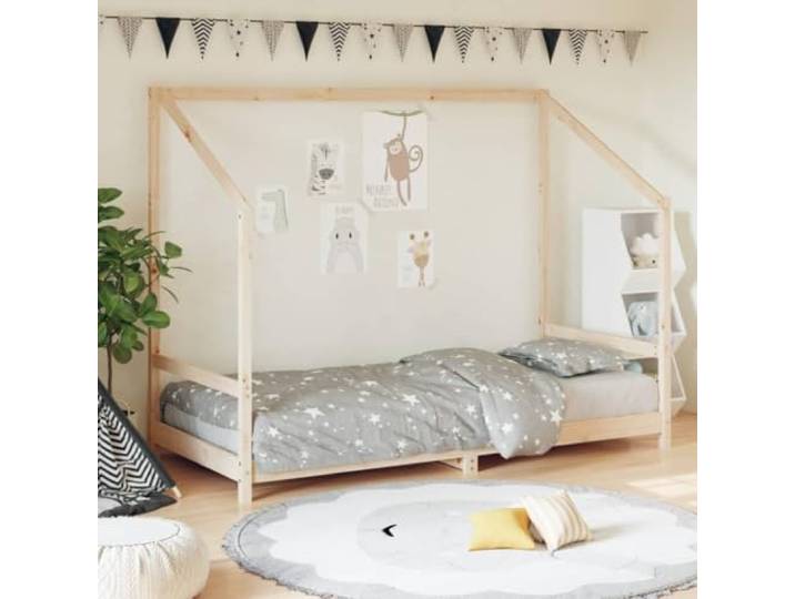 KGCRYUWED Kinderbett 90x190 cm Kiefer Massivholz Hausbett Rustikale Optik, Stabiles Lattenrost-Design, Niedrige Einstiegshöhe