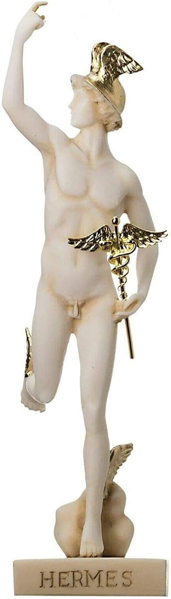 Griekse God Beeld - Mythologisch Figuur - Handgemaakt Alabast - Goudkleurig - Hoogte: 23,5 cm