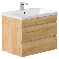Badmöbel Fellini 70 SoftClose eiche gold mit grifflosen Schubladen