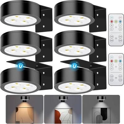 Uplifted Finds Magnetic LED Picture Lights Battery Operated Painting Light With Remote black 6 Pcs
