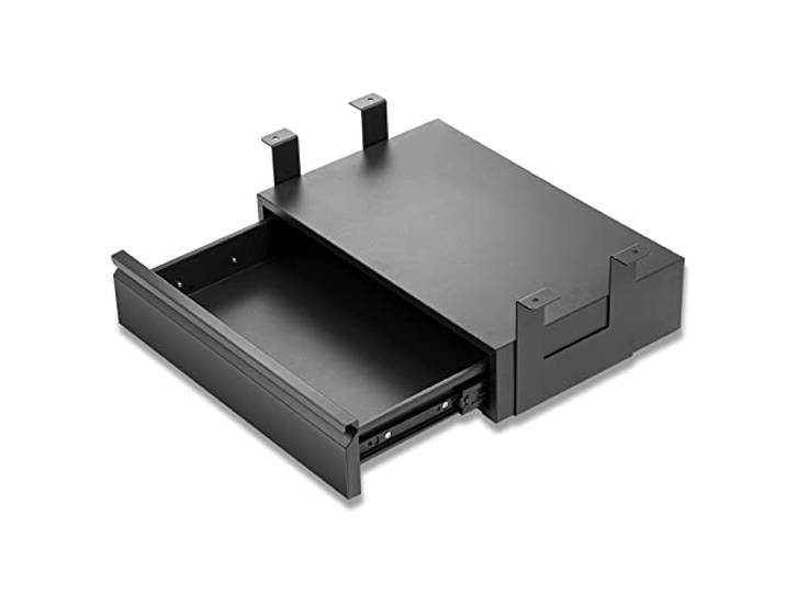 OSteed Unter Tisch Metallschublade, 46cm breit, schwarz, mit größerer Schiebedehnung, 2 Kabellöcher und hoher Auflage, ausziehbarer Schrank, unter Holztisch mit Balken von bis zu 5cm installiert