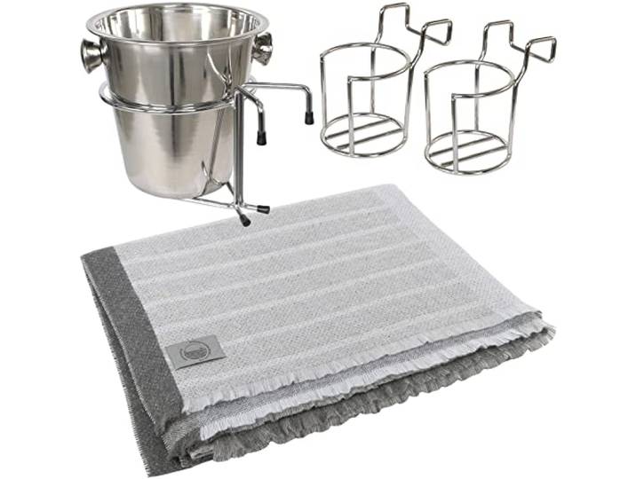 STRANDKORB-MANUFAKTUR BUXTEHUDE Strandkorbprofis Sparpaket: 1x Champagnerkühler, 2X Flaschenhalter, 1x Sylter Strandkorbdecke