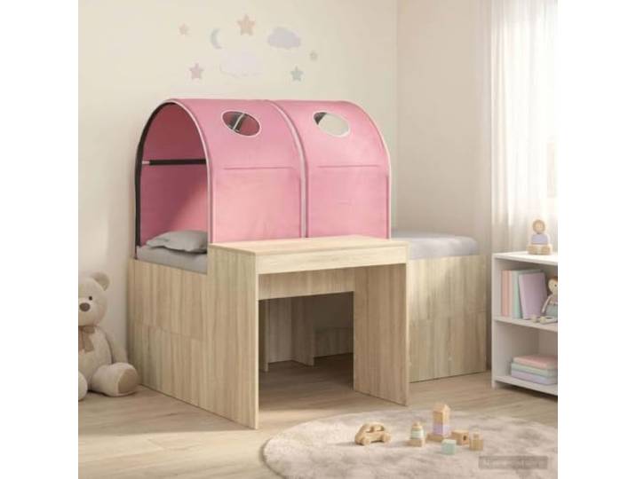 RJPLMFV Bett, 3-teilig, Holz, Rosa Lattenrost, Details aus Mikrofaser, kompaktes Design, pflegeleicht