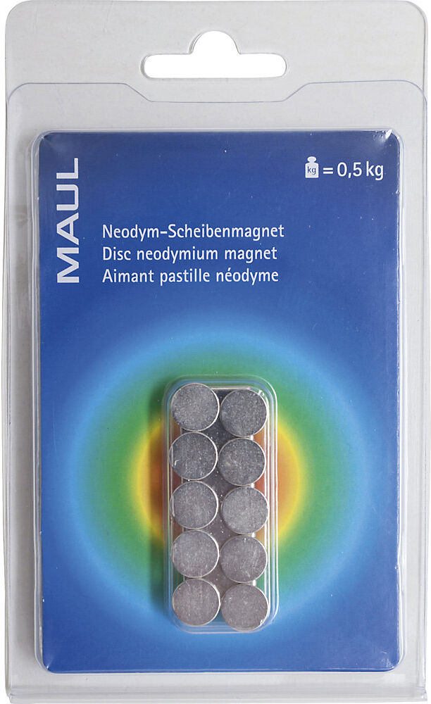 Neodym-Scheibenmagnet, Ø 10 mm, VE 100 Stk, Haftkraft 0,5 kg MAUL