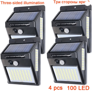 Inspire Essentials 3 Sided Solar Motion Sensor Light 100 LED Outdoor Waterproof Wall Lamp 4pcs