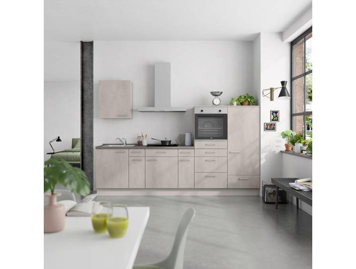 Küchenleerblock, Grau, 300 cm, Metall, 8 Schubladen, Modern, Nobilia