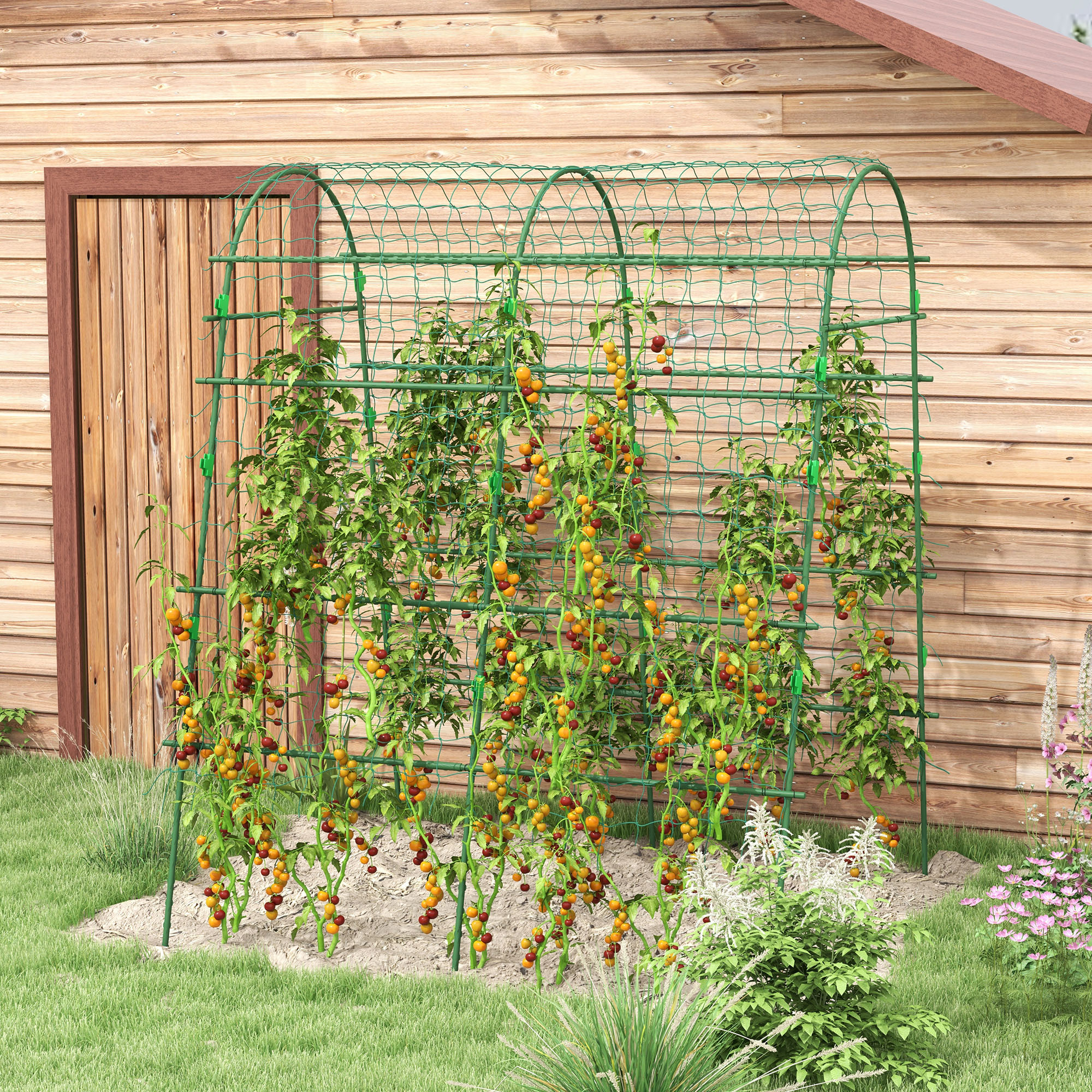 Outsunny Graticcio per Cetrioli 206 cm Graticcio da Giardino ad Arco per Piante Rampicanti da Esterno con Telaio in Acciaio Verde   Aosom Italy