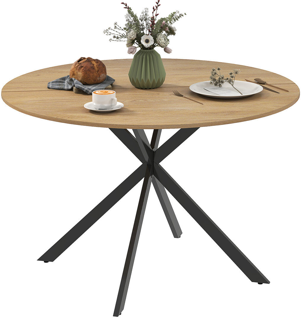 17 Stories Round Dining Table with Steel Base Oak Wood