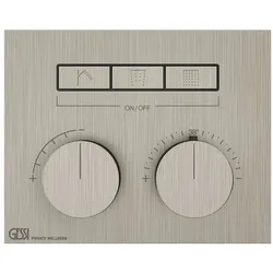 Gessi HI-FI, Fertigmontageset Unterputz-Thermostat mit Tasten-Bedienung, 3 separate Ausgänge, 63006149, Farbe: Finox Optik