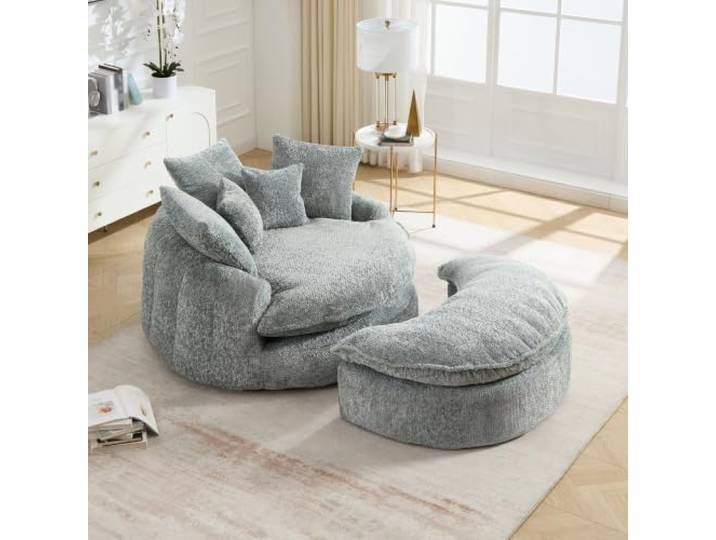 55-Zoll Schaumstoff-Sessel Polyester, Verstellbar, mit Kissen, Wohnzimmer Oversized Runder Sessel, Flauschiger Moderner Sofa-Bett, Ohne Montage, Für Lounge Und Projektionsraum