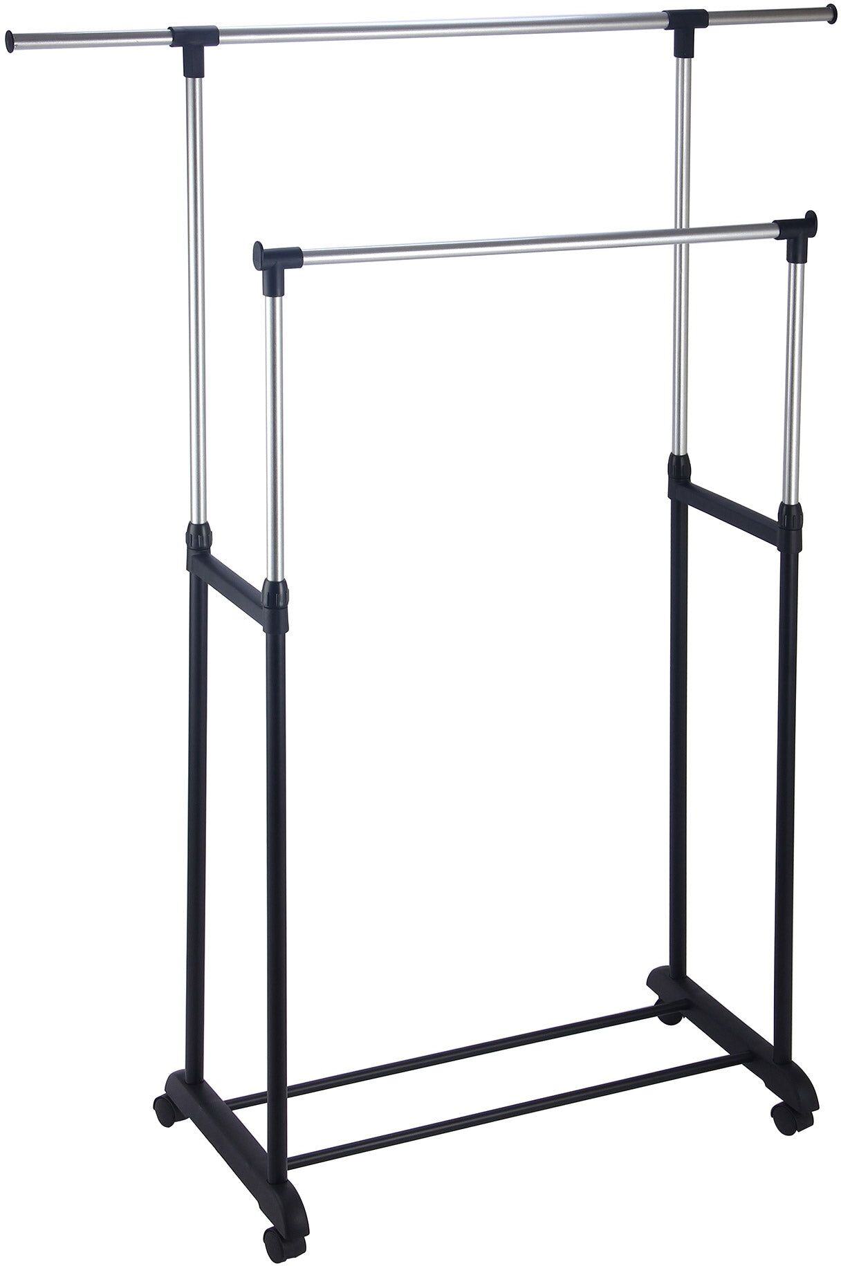 fadi Stender Doppio Porta Abiti Estensibile in Acciaio con Ruote 125x170x42 cm Nero e Acciaio...