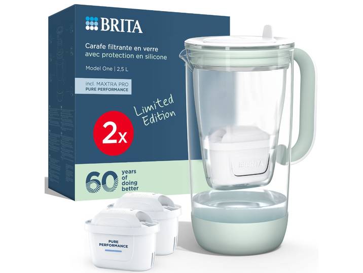 Carafe filtrante en verre MAXTRA vert clair x2 cartouches Pure Performance - ÉDITION LIMITÉE BRITA