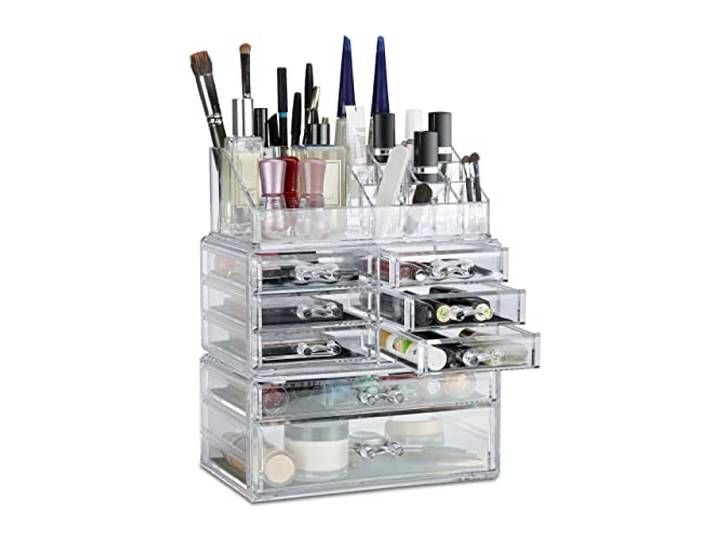 Relaxdays Boîte Rangement Maquillage Make up Organisateur cosmétiques tiroirs Compartiments\, Transparent