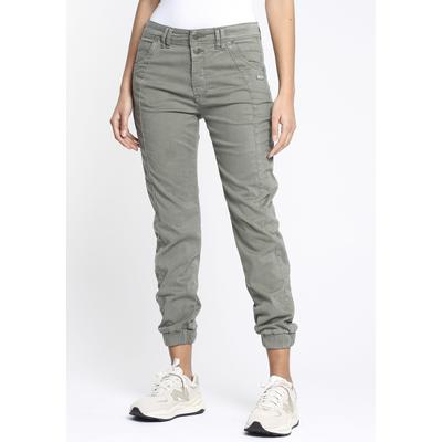 Cargohose GANG "94RAFFAELA CARGO", Damen, Gr. 31, N-Gr, grün (grün thyme old), Web, Obermaterial: 64% Lyocell, 32% Baumwolle, 4% Elasthan, unifarben, slim fit lang, Hosen Cargohose, mit 2-Knopf Verschluss