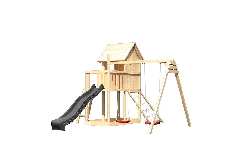 KARIBUHOLZT Spielt. Frieda nat.107x107x291 m.Rutsche+Doppelsch+Netzrampe 16988410