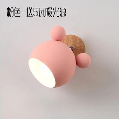 Uplift Picks Nordic Macaron Cartoon Wall Lamp Wooden Kids Bedside Light pink without Light Bulb
