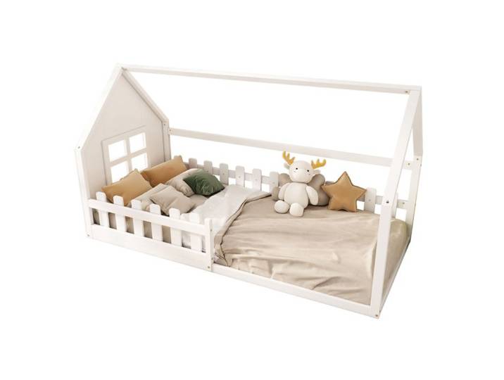 Cadre de lit maison 90x200 cm pour enfant style cabane blanc