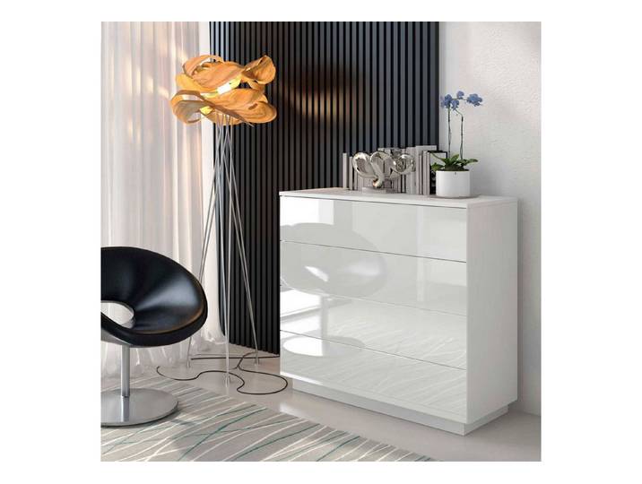 yourhouse24 Kommode LUNA Sideboard Weiß Hochglanz Push-Open Chrom Griffe