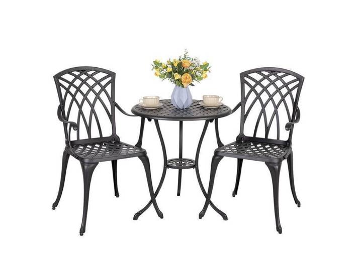 Avestar Ensemble bistro aluminium moulé noir 3 pièces table 61 cm chaises
