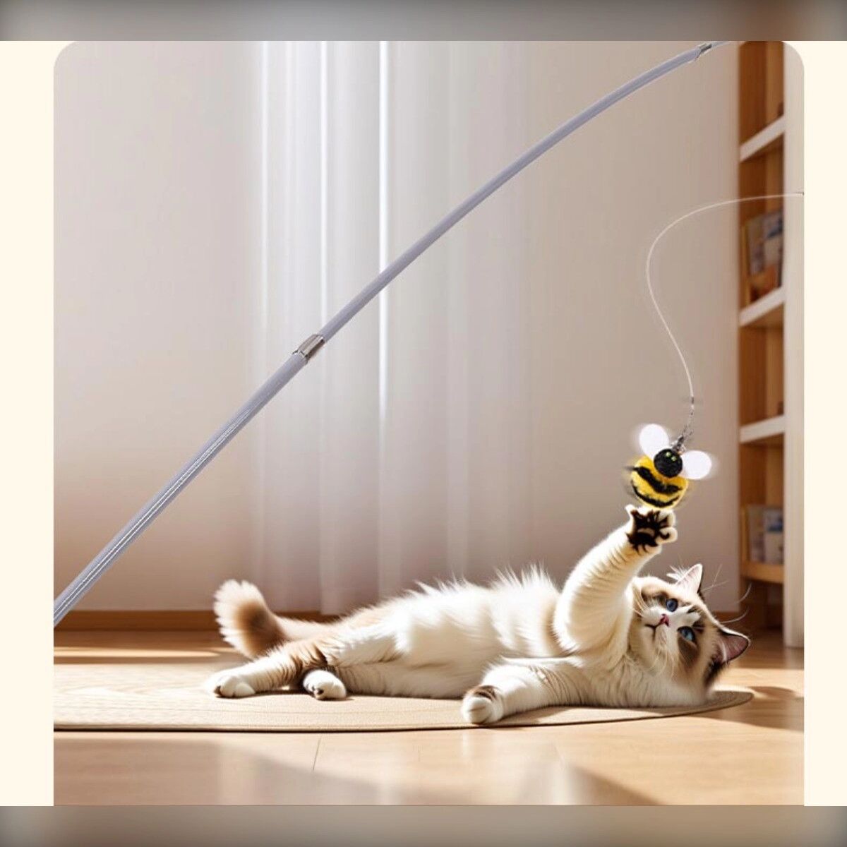 INF Little Bee Katzen-Spielangel – 1.8m teleskopische Fiberglasstange, Plüsch ersetzbare Bienenköpfe mit Glocke, Stahlgriff,