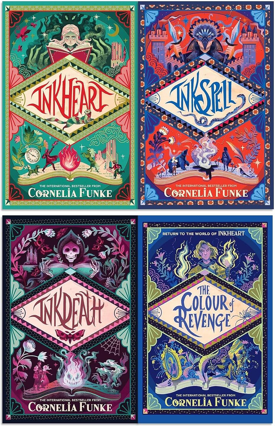 Chicken House Inkworld Series 4 Books Collection Set by Cornelia Funke - Inkheart, Inkspell, Inkdeath & The Colour of Revenge - Paperback - Ages 9-12 Fantasy Adventure
