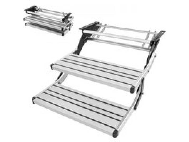 VEVOR Einziehbare Wohnmobiltreppe (2 Stufen), Wohnmobiltrittstufen mit 199,58 kg Tragkraft, Teleskopisch Klappbare Einstiegstreppe aus Aluminiumlegierung, Rutschfester Stahlrahmen für Wohnwagen