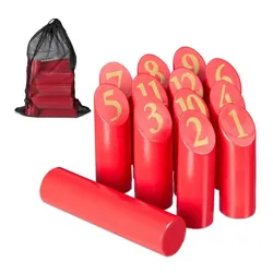 Relaxdays Rotes Kubb Wikingerspiel mit Tasche Gold,Rot