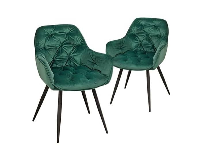 AVISSIMO Travina Esszimmerstuhl, Polsterstuhl mit Knopfsteppung, Strukturstoff, Metallgestell, elegant, für Esszimmer & Wohnzimmer, grün (2er Set)