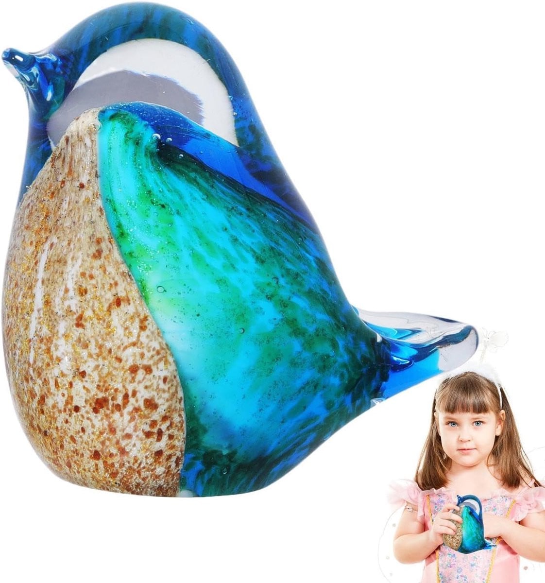 Handgeblazen Glazen Vogel Beeldje - Blauw Decoratie voor op Tafel